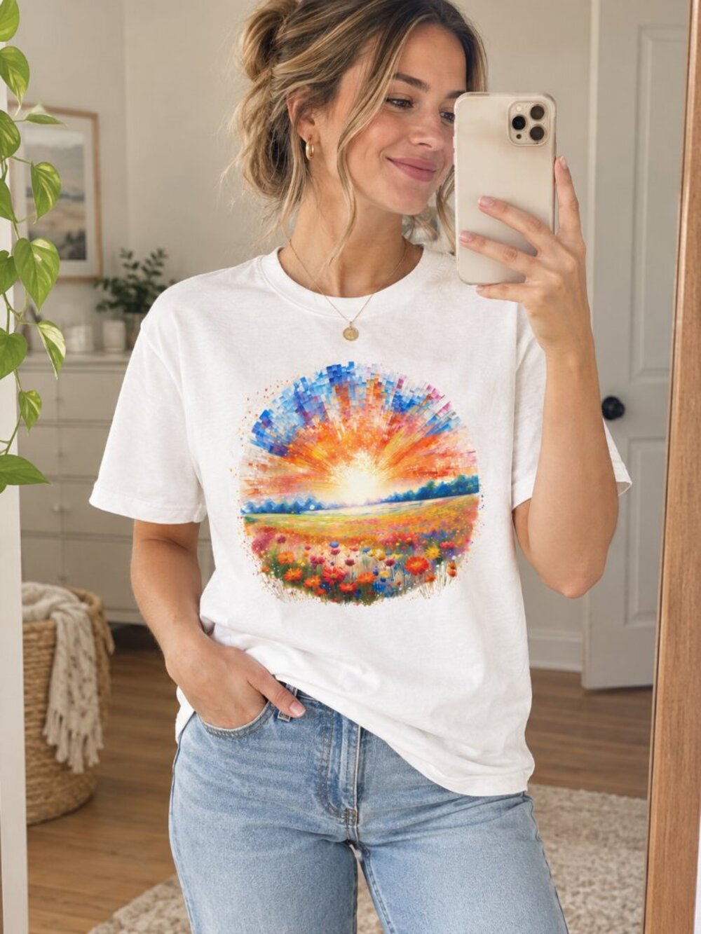 Abstract Sunset Field T-Shirt Colorful Horizon Graphic Tee